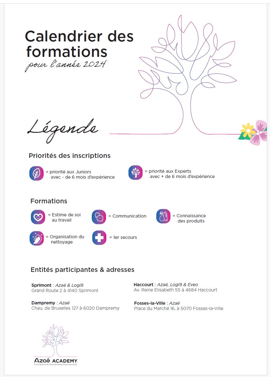 Calendrier des formations de l’Azaé Academy pour les aides-ménagères