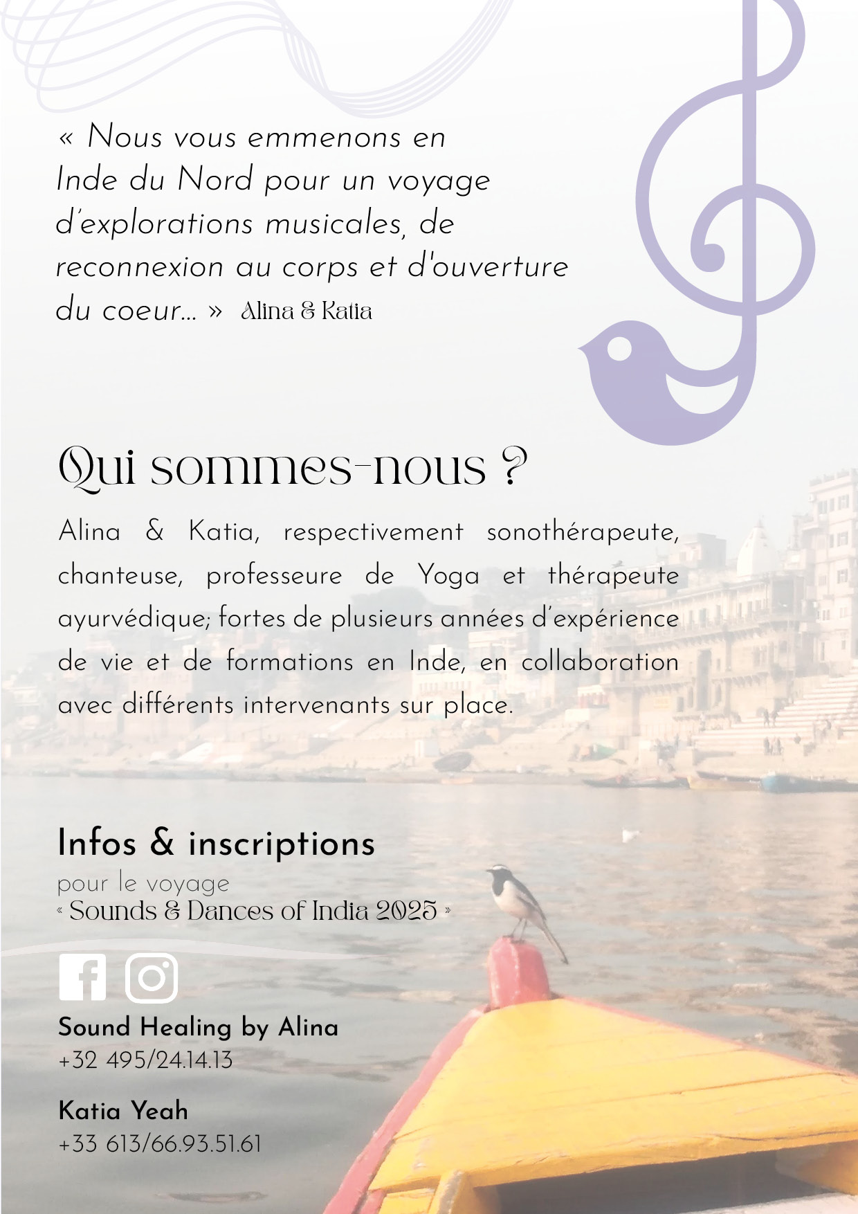 Verso du flyer pour le voyage sonore et dansant inspiré de l’Inde