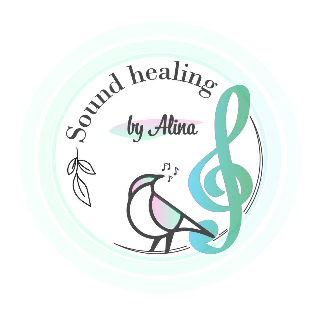 Logo Sound Healing by Alina avec symbole musical et cercle turquoise