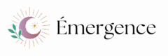« Logo secondaire Émergence en couleurs, avec lune stylisée et feuillage »