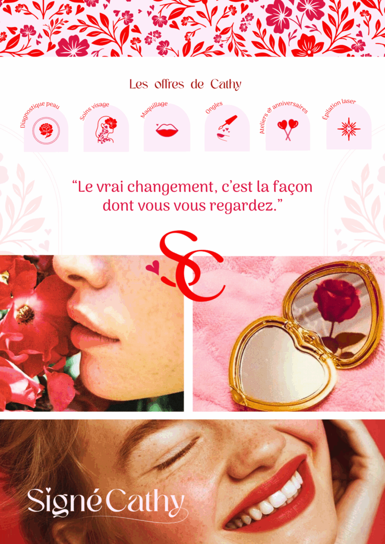 Brand board Signé Cathy : pictogrammes des services (soins visage, maquillage, ongles, ateliers, épilation laser), créé par Manon Duchateau, graphiste à Liège (Belgique)