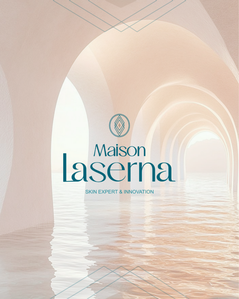 Logo principal de Maison Laserna intégré dans un univers visuel inspiré de l'eau, de la lumière et du bien-être