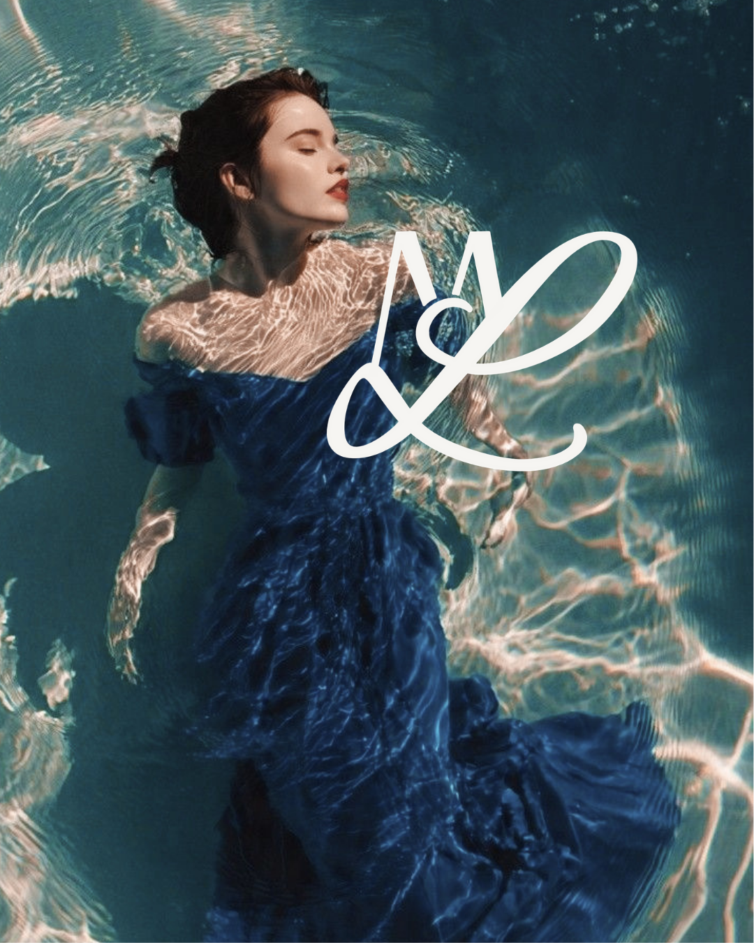 Monogramme ML de Maison Laserna intégré dans un univers visuel inspiré de l'eau et de la lumière, créé par Manon Duchateau - Émergence.