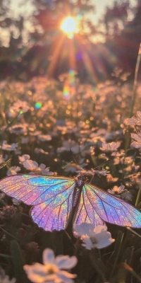 Papillon lumineux dans un champ au soleil, illustrant l’éveil d’une identité visuelle